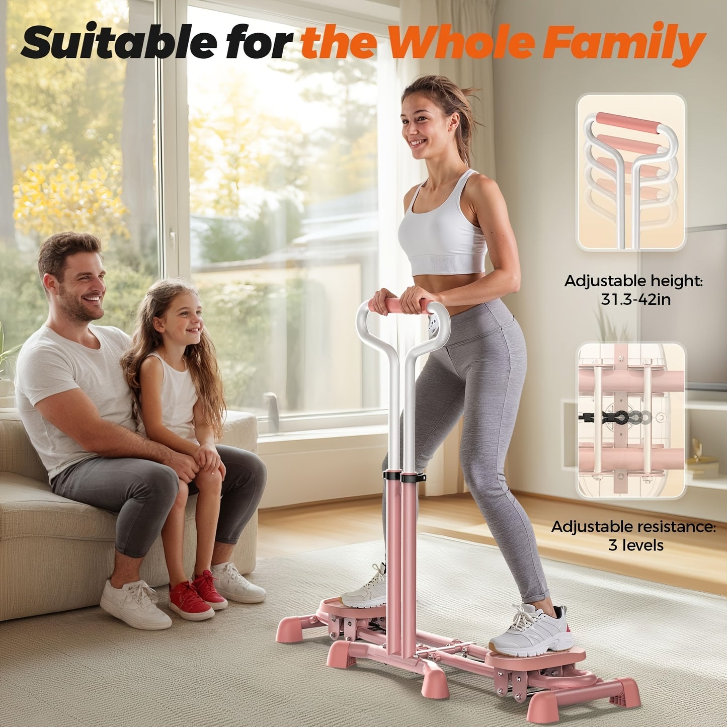 Pink Ski Stepper Trainer, 300lb Load Capacity