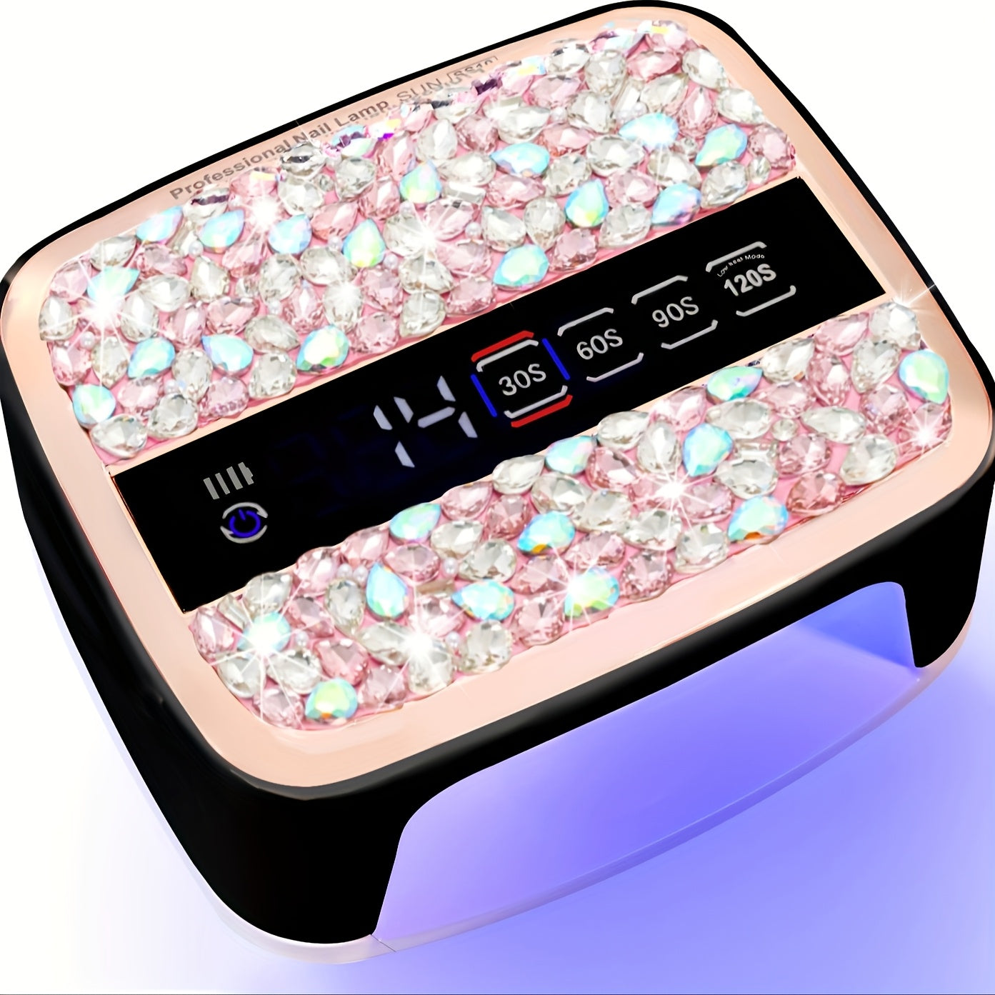 Portable UV LED Nail Lamp with Sparkling Pink Rhinestones