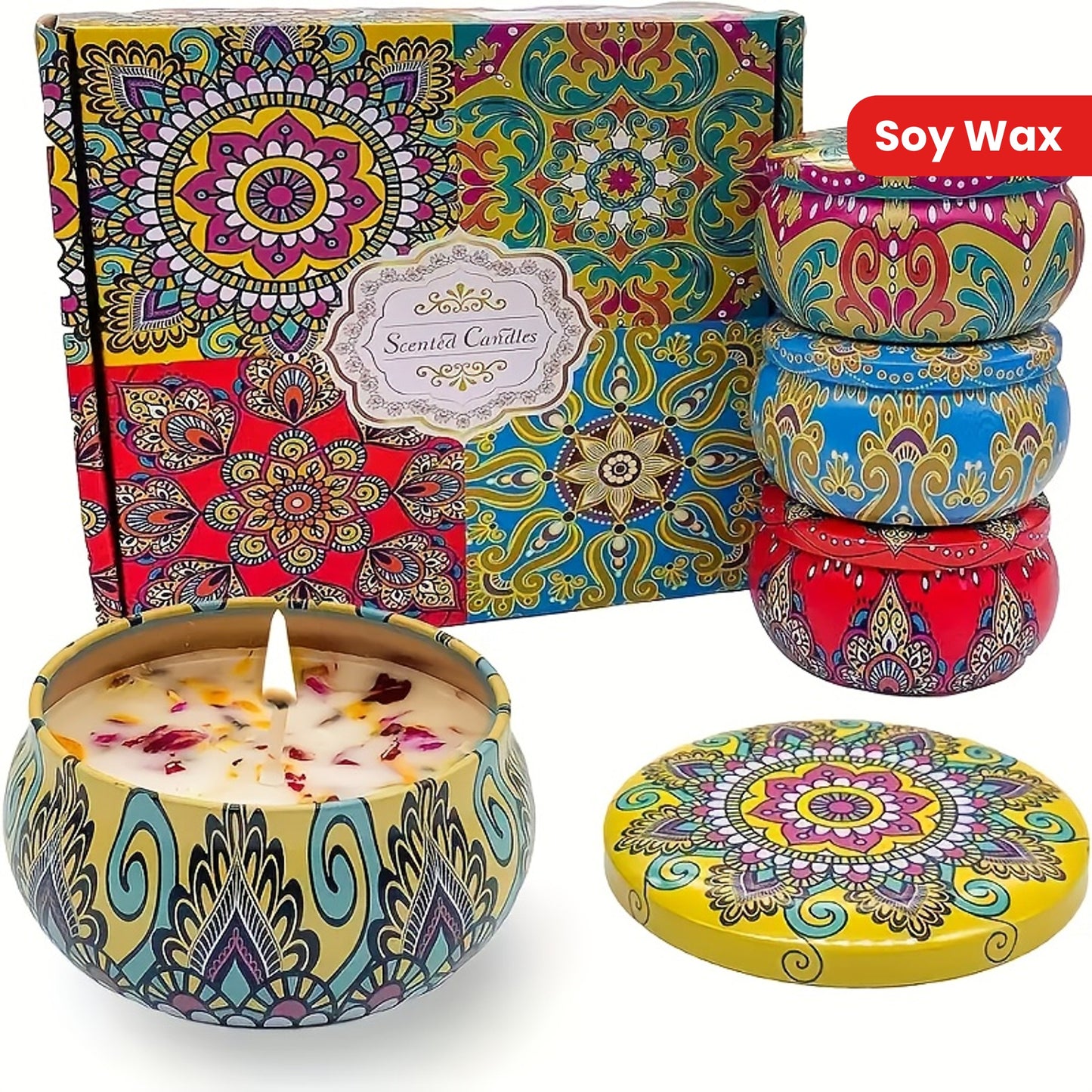 [Relaxing Fragrance Candles] 4pcs Fragrance Candles - Relaxing Scents For Relax, Relaxation, Bathing, Yoga - Perfect Holiday Present, Random Color, Candle Box, Jasmine, Sandalwood, Lavender & Rose