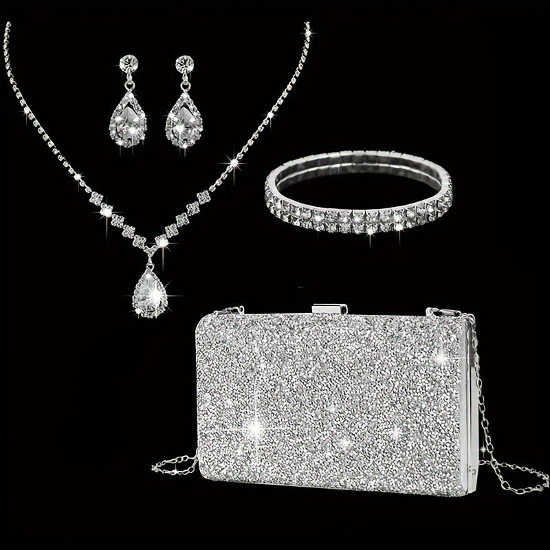 Luxury Rhinestone Evening Bags Set with Jewelry for Parties