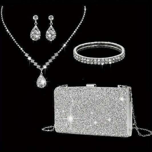 Luxury Rhinestone Evening Bags Set with Jewelry for Parties