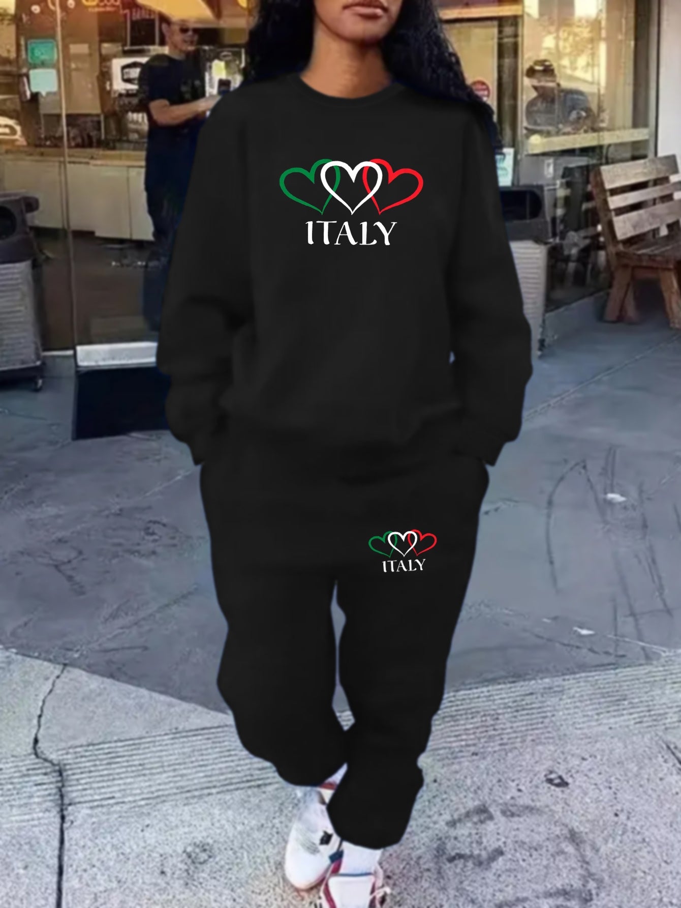 Italian Print Sweatshirt And Pants Set Italia Casual