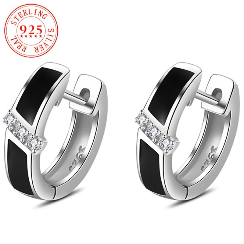 1pc Luxurious S925 Sterling Silver Hoop Earrings with Black Enamel & December Birthstone - Chic Gift for Women, Fashionable Jewelry for Casual Attire & Special Occasions, Droplet, 2.5g/ 0.088oz