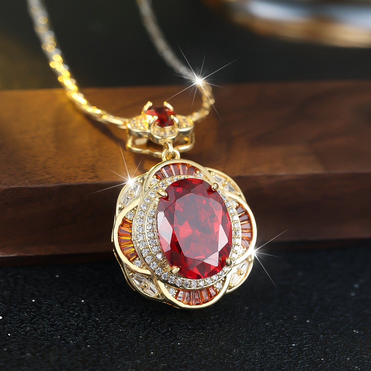 Angol Vintage Snake Pendant Necklace With Red Zirconia