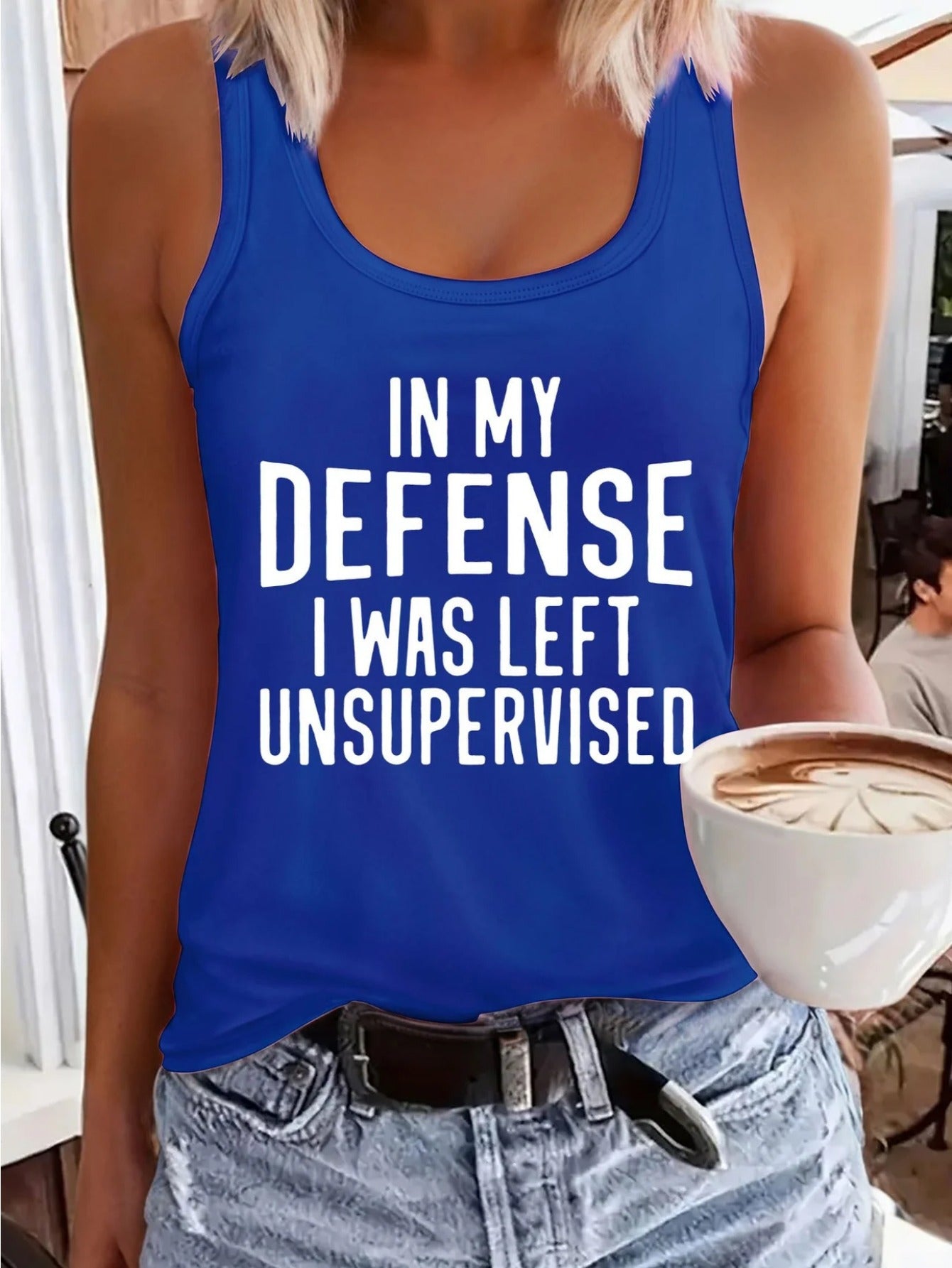 [Vibrant Red Vest] Vibrant Red 1pc Women's Sleeveless Vest "In My Defense I Was Left Unsupervised" | Breathable 180GSM Fabric, Round Neck, Casual Summer Top, Machine Washable, Regular Fit