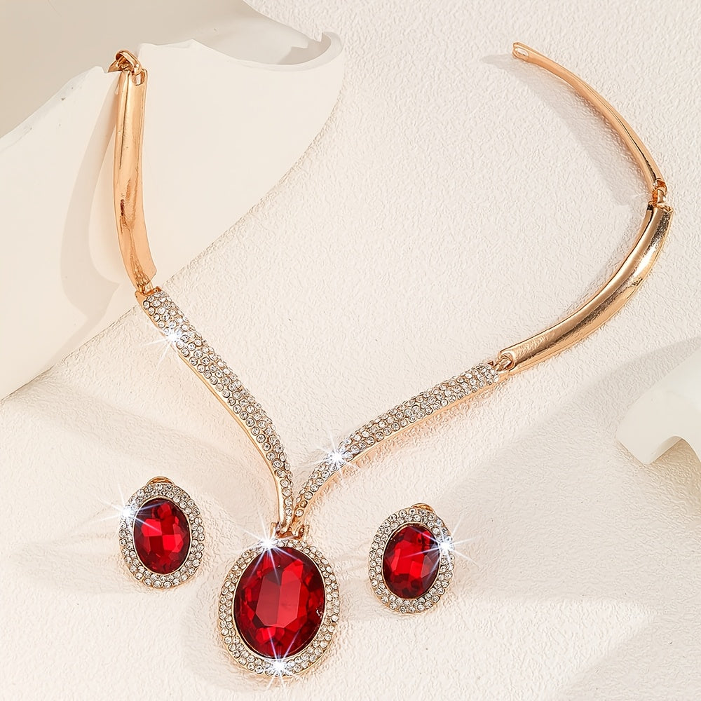 Middle Eastern Red Sparkling Crystal Two-Piece Jewelry Set for Women
