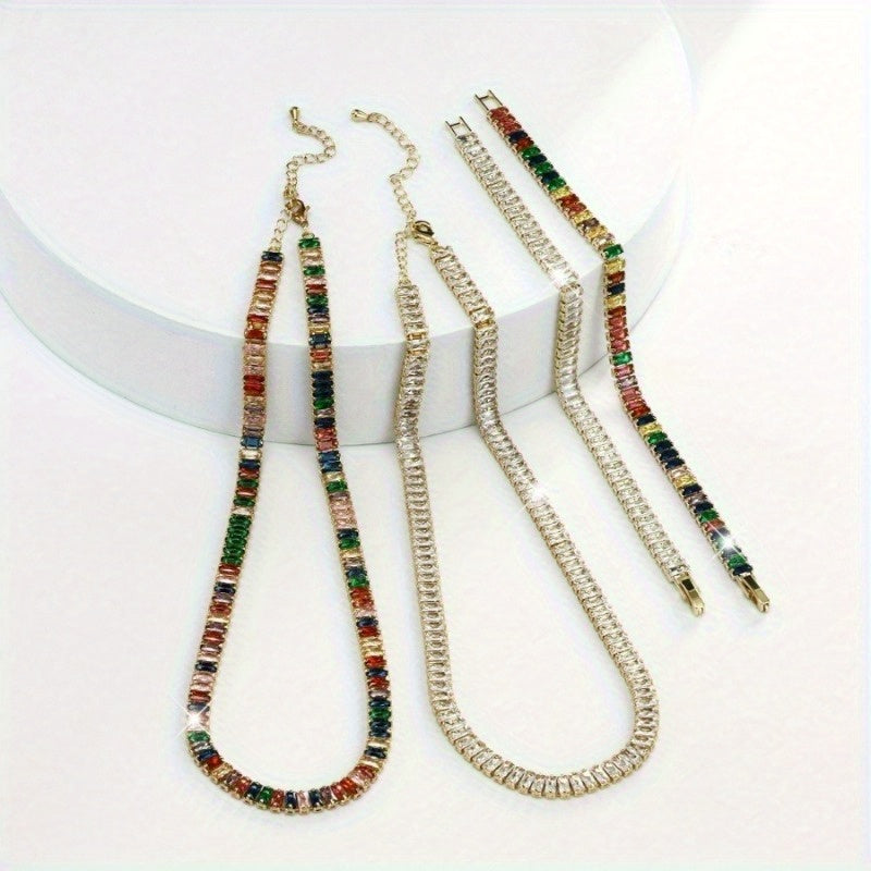 Elegant S925 Silver Bracelet And Necklace Set With Natural Stones