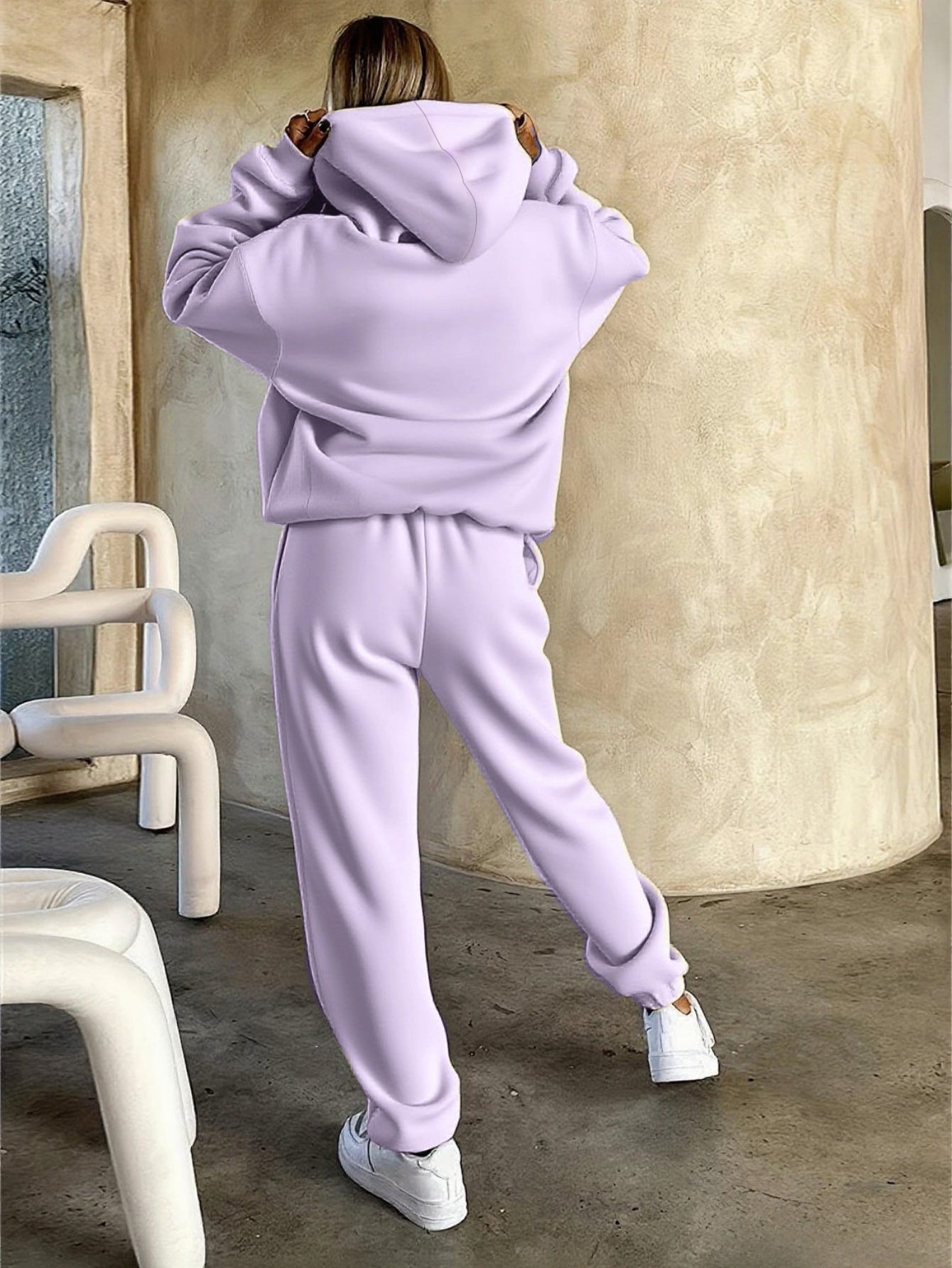 Heart And Butterfly Print Hooded Sweatshirt And Pants Set