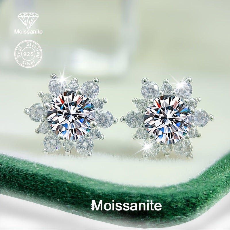 Silver Platinum Plated Moissanite Mosaic Earrings