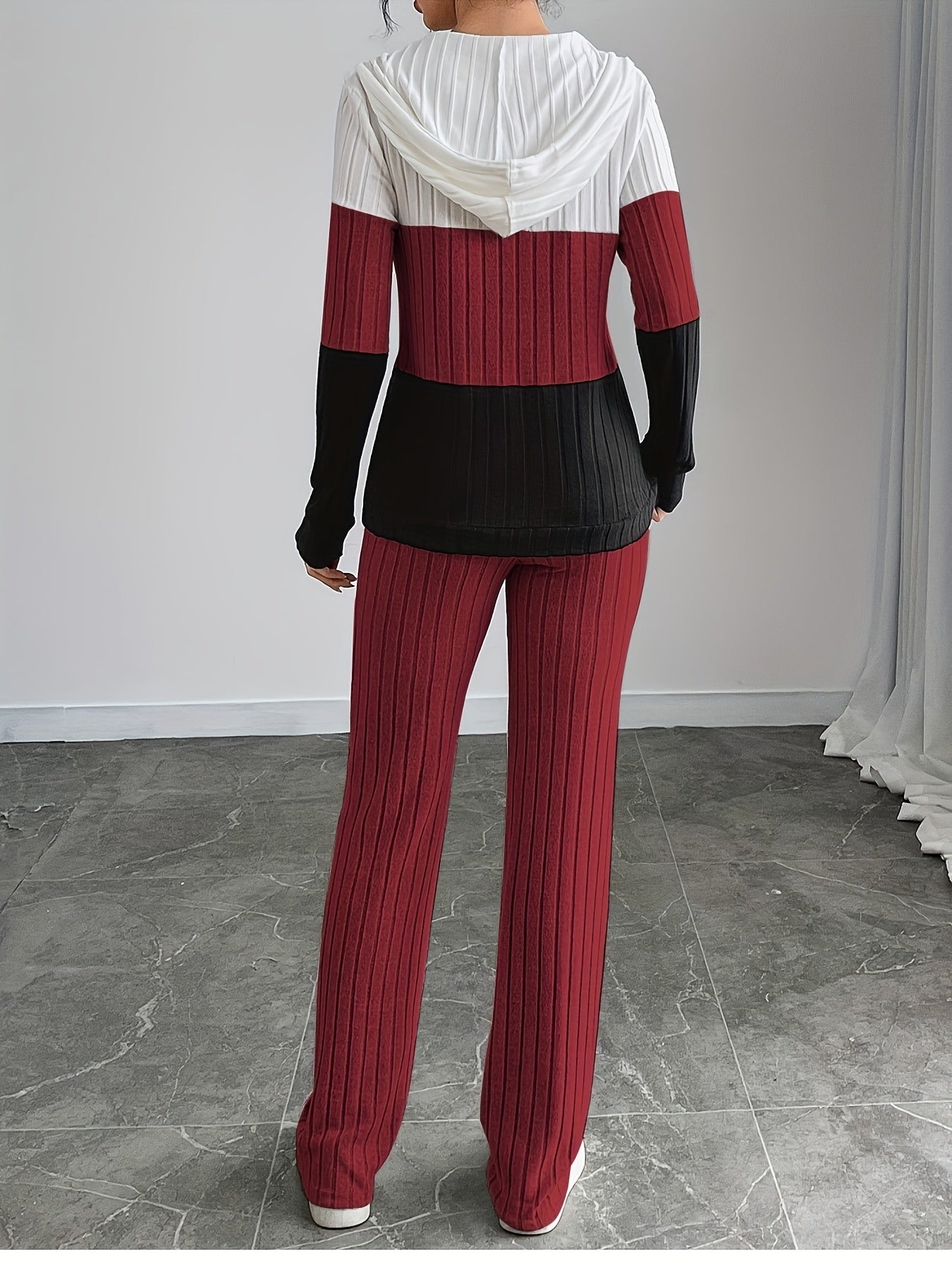 Women'S High-Waisted, Floor-Length Wide-Leg Pants Set with a Stylish And Casual Zip-Up Knit Design.
