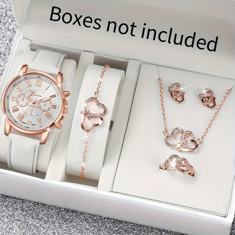 Elegant Ladies Three Eye Quartz Watch Set with Zircon Accents
