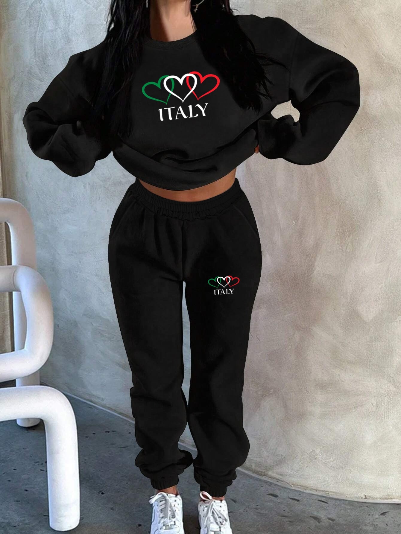 Italian Print Sweatshirt And Pants Set Italia Casual