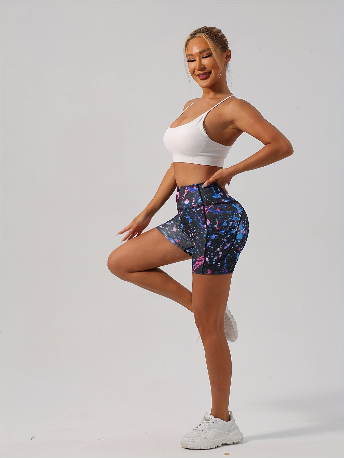 Five Women's Sports Yoga Shorts with Side Pockets and Prints