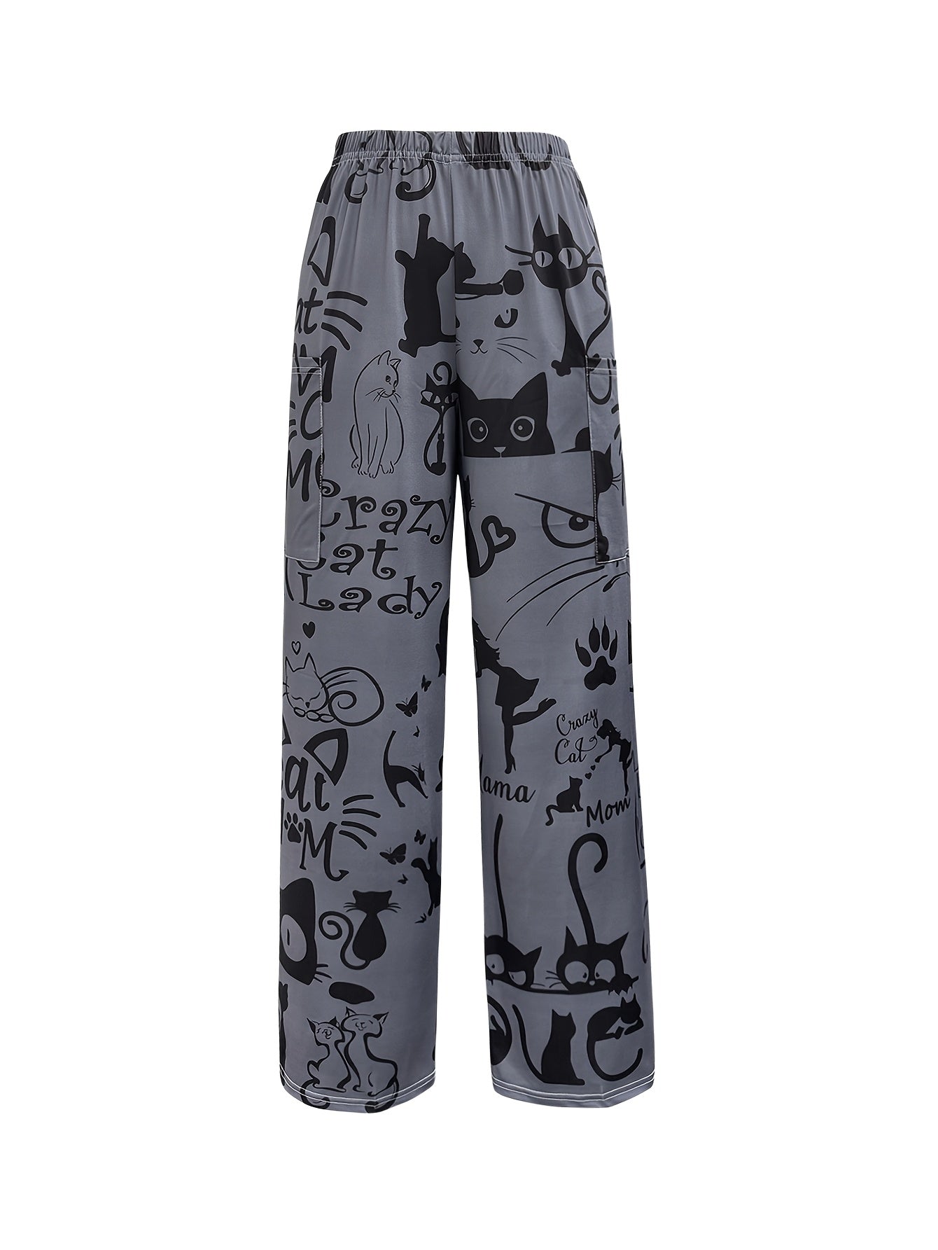 Women's Vintage Cat Print Loose-Fit Straight Leg Pants