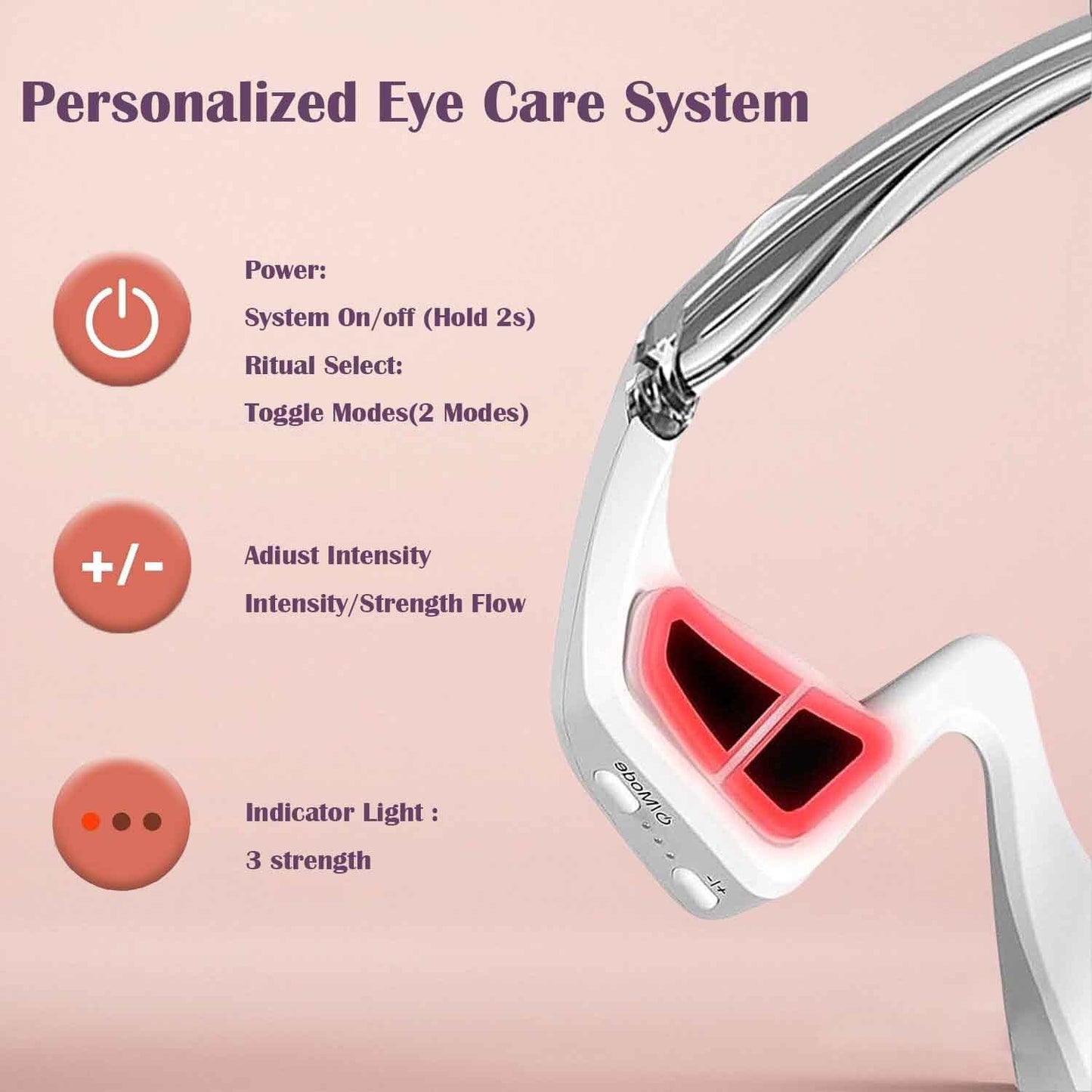 FDA Cleared Eye Care Device, Under Eye Light with Red Light Glasses, 3 - Mode Microcurrent Eye Massager And Red Light Eye Mask, Under Eye Light, Dark Circle, Wrinkles, Migraines, Sleek Design, Portable Device, Durable Plastic