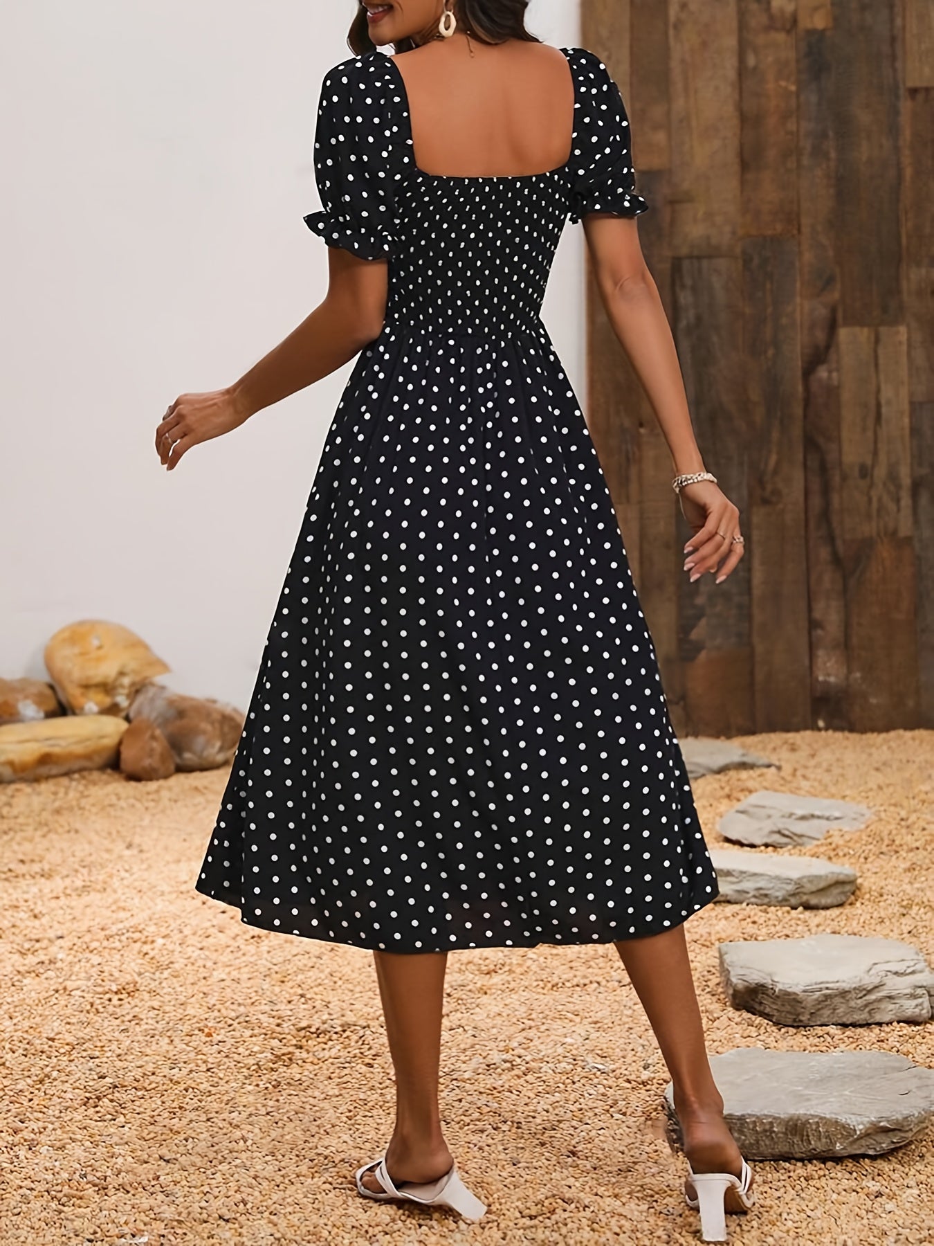 Elegant Off-Shoulder Red & White Polka Dot Mum Dress with Shirred Waist - Chic Summer Two-Way Wear for Women, Off Shoulder Dress