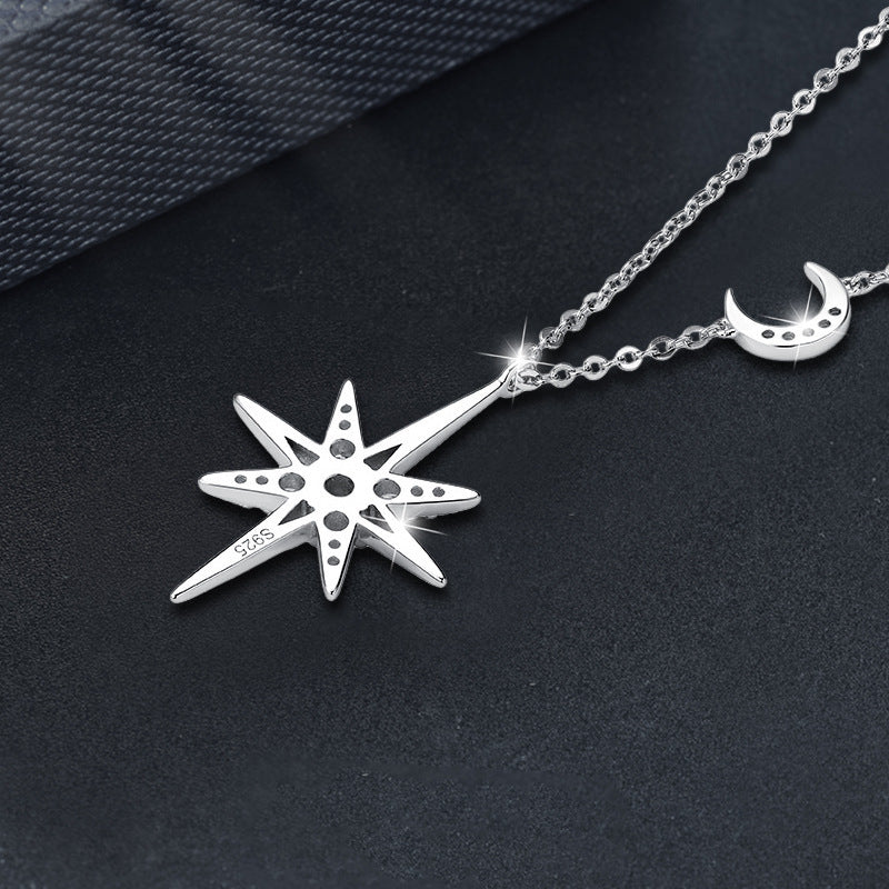 Moissanite S925 Silver Womens Eight Pointed Star Necklace
