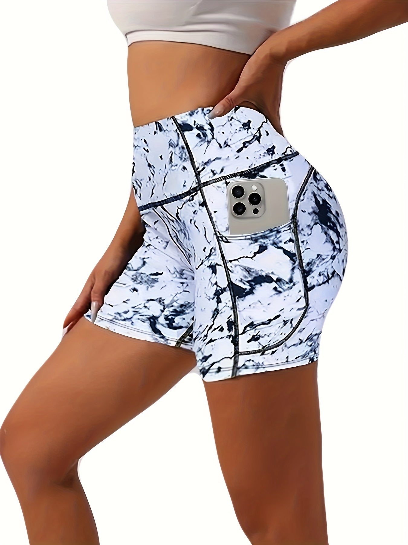 Five Women's Sports Yoga Shorts with Side Pockets and Prints