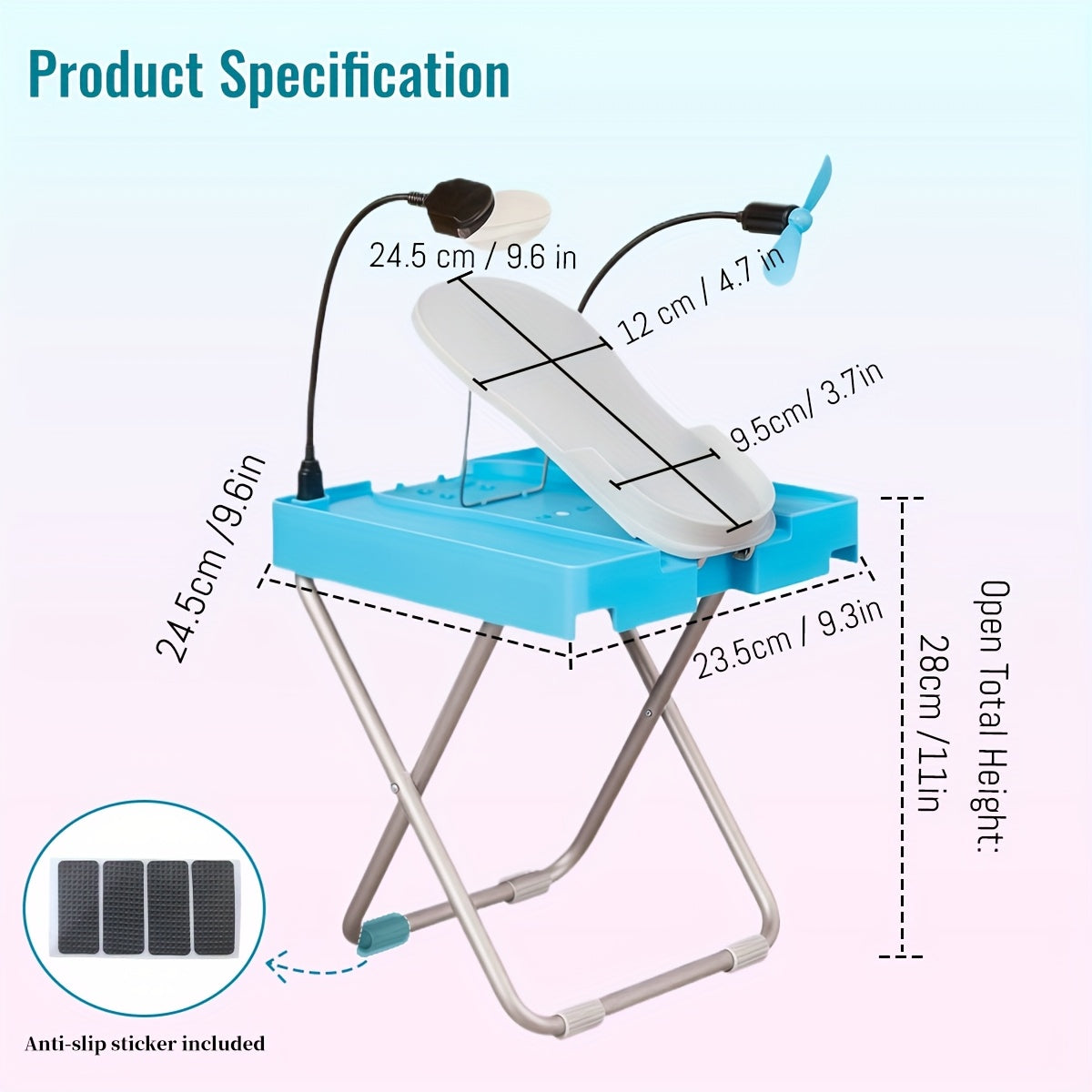 1pc ABS Adjustable Pedicure Stool With LED Magnifier, Drying Fan & Built-in Storage-with 16/19pcs Nail Tools, Home Nail Pedal, Suitable For Trimming Nails, Polishing Nails, Perfect Footrest For Easy At-Home Pedicures, Ideal G