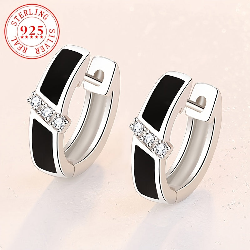 1pc Luxurious S925 Sterling Silver Hoop Earrings with Black Enamel & December Birthstone - Chic Gift for Women, Fashionable Jewelry for Casual Attire & Special Occasions, Droplet, 2.5g/ 0.088oz