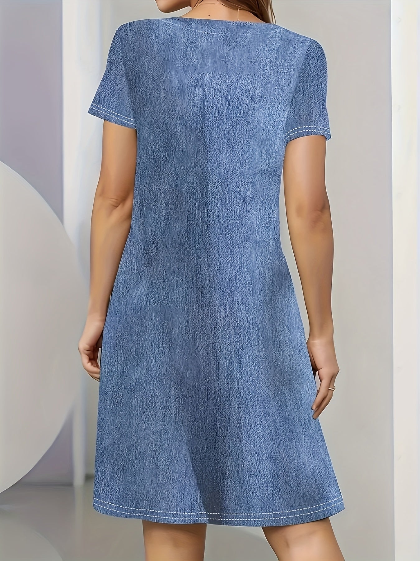 Vintage Denim-Like A-Line Mini Dress for Any Occasion