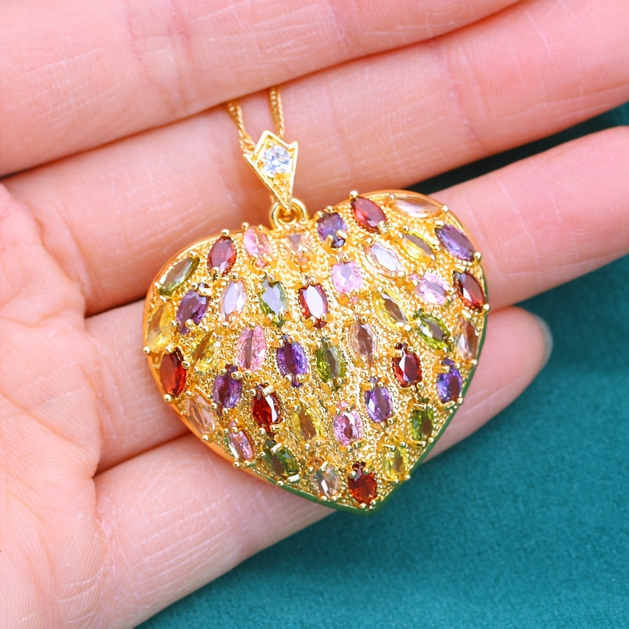 18K Gold Plated Heart Shaped Cubic Zirconia Pendant Gift