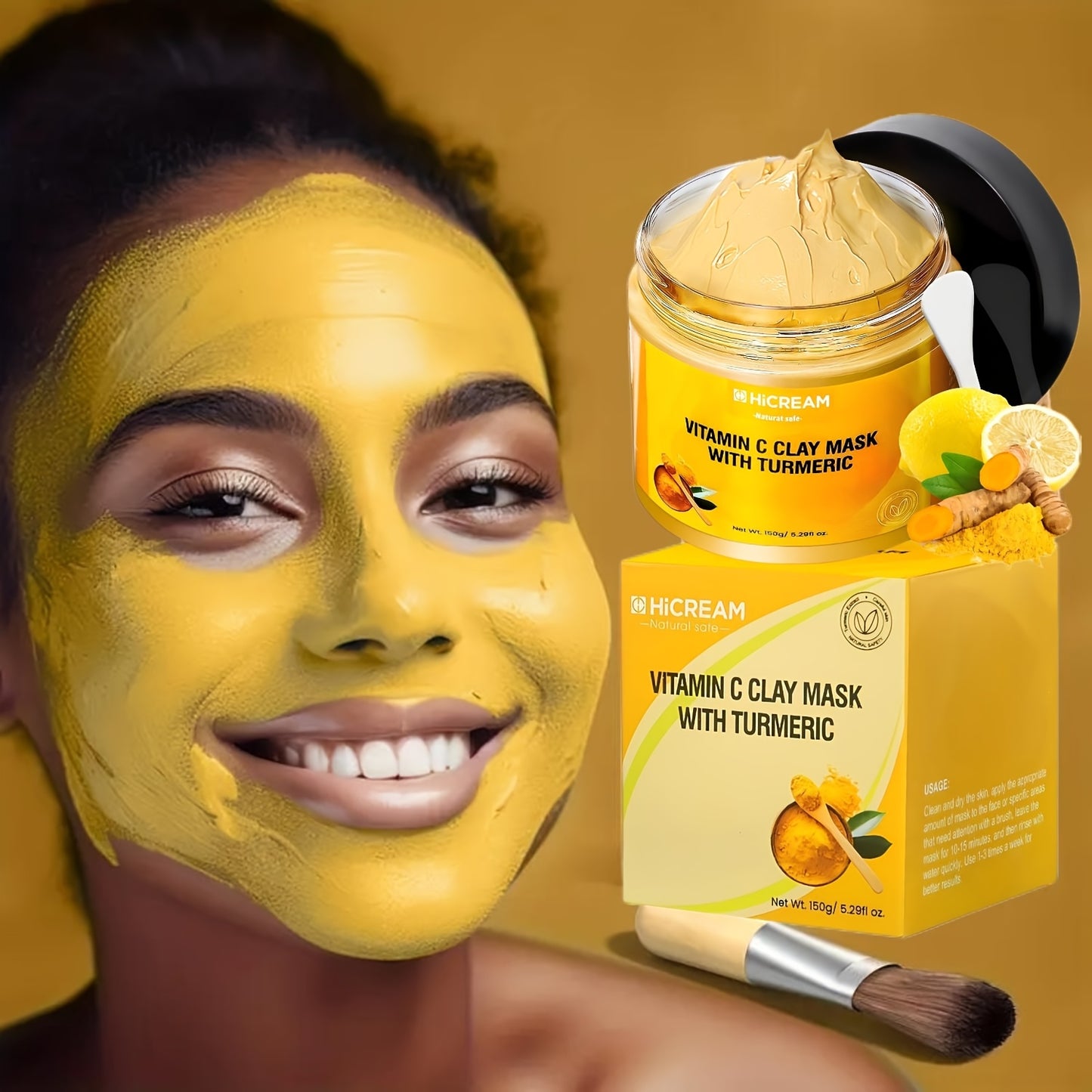 5.29 Oz Turmeric Vitamin C Clay Mask Turmeric Face Clay Mask VC Cleansing Mask. Contains Natural Ingredients: Aloe Vera, Calendula For Plumped, Smoother Skin, Hypoallergenic, Suitable For All Skin Types, Great Holiday Gift Fo