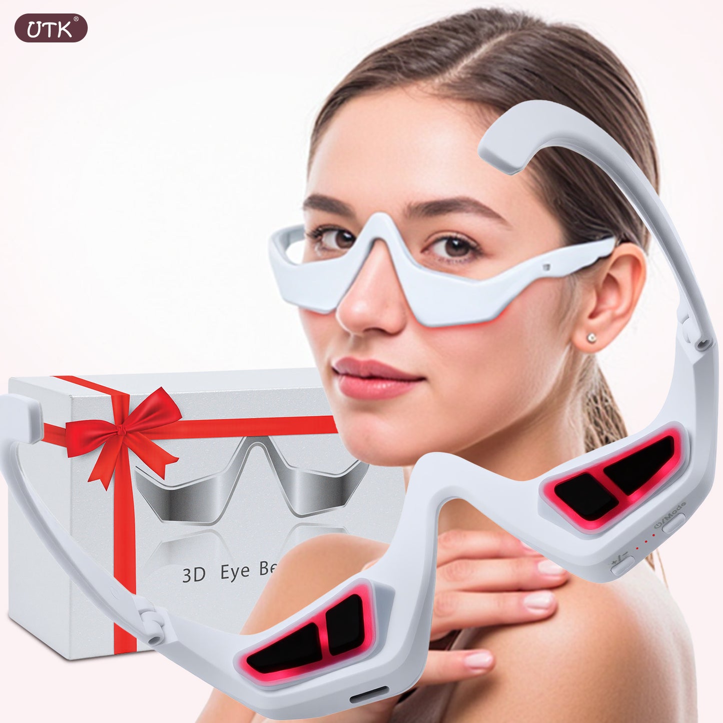 FDA Cleared Eye Care Device, Under Eye Light with Red Light Glasses, 3 - Mode Microcurrent Eye Massager And Red Light Eye Mask, Under Eye Light, Dark Circle, Wrinkles, Migraines, Sleek Design, Portable Device, Durable Plastic