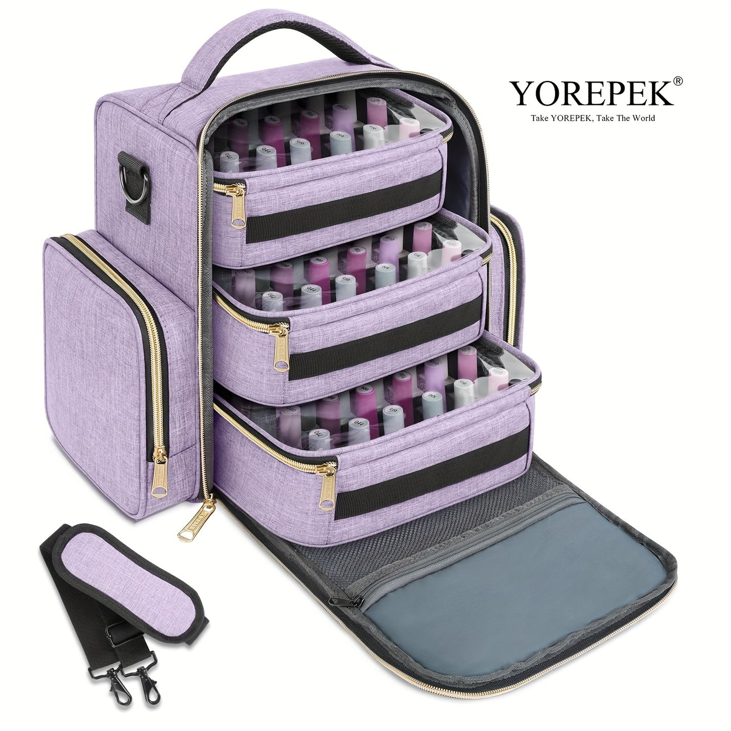 Nail Polish Storage Organizer Holds 72 Bottles (15 Ml-0.5fl.oz), Nail Polish Carrying Case with 3 Removable Pouches And 4 Zippered Pockets for Manicure Tools Supplies&Nail Lamp, Travel Accessories Must Have&Travel Accessories