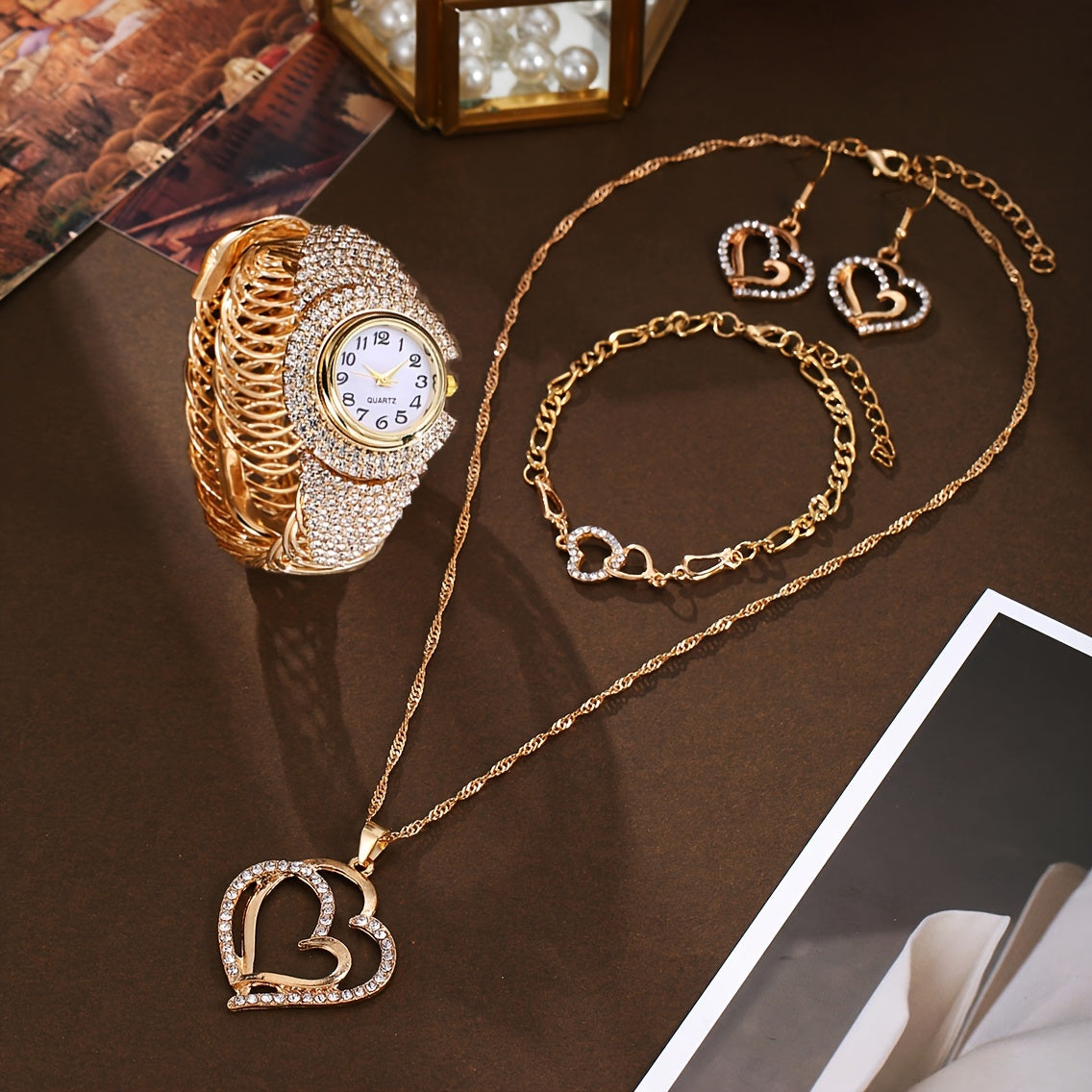 Elegant Women's Jewelry Set with Bohemian Style Watch and Necklace