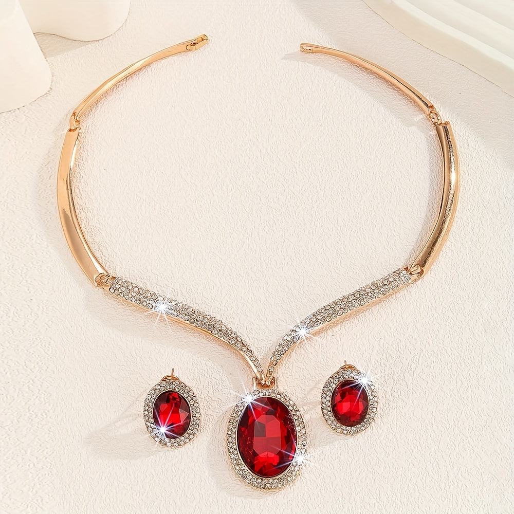 Middle Eastern Red Sparkling Crystal Two-Piece Jewelry Set for Women