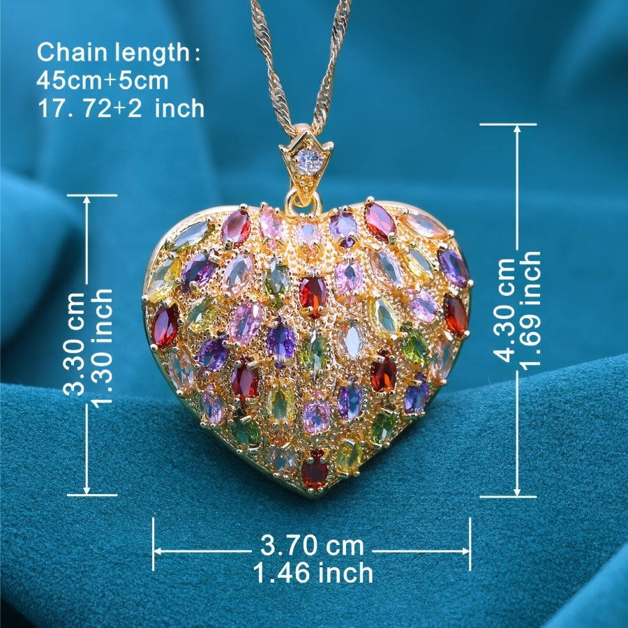 18K Gold Plated Heart Shaped Cubic Zirconia Pendant Gift