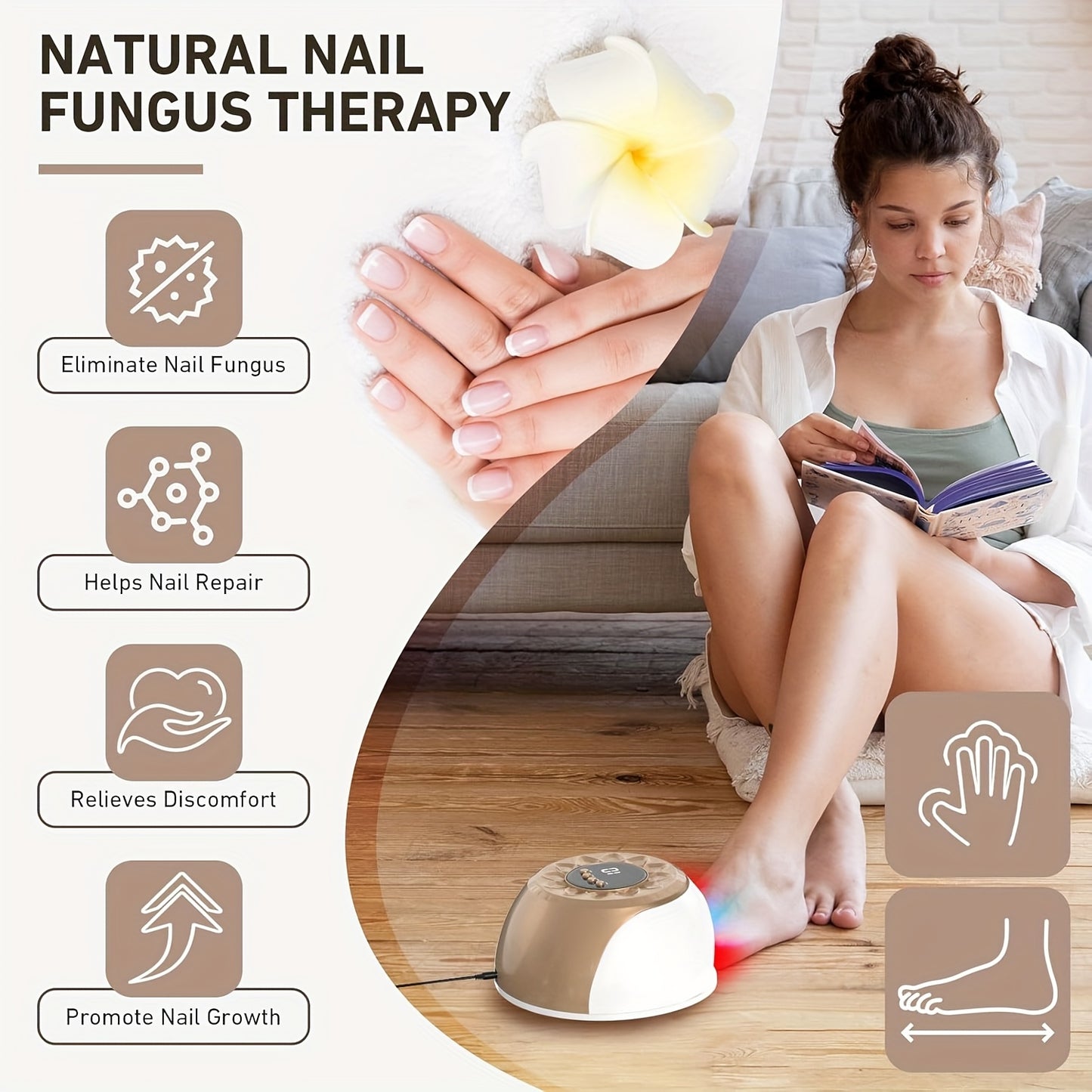 Nail Fungus Laser Upgrade Treatment Device, Adjustable Sessions Of 3/5/7/10 Minutes, Nail Laser Cleaning Fingernails & Onychomycosis, Nail Fungus Remover With 15 X 470 Nm Blue Light + 42 X 650