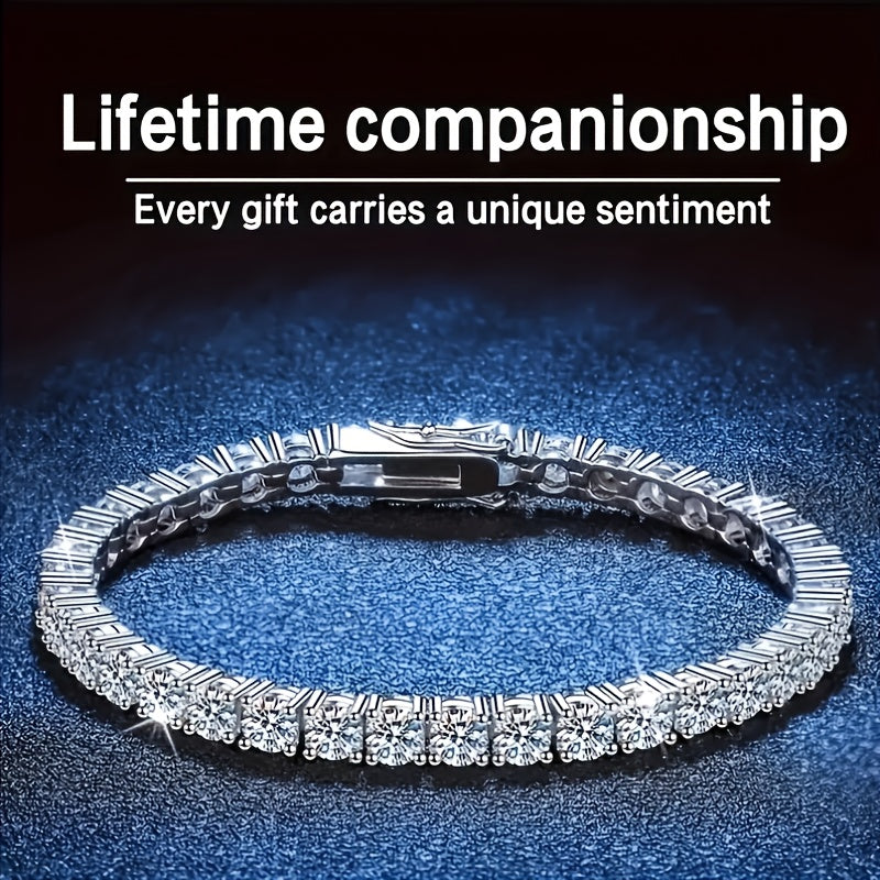4mm S925 Pure Tennis Bracelet with a Row of Moissanite, Luxurious and Elegant Style Tennis Bracelet for Women, Bright Cut, Suitable for Wedding, Birthday, Anniversary, New Year Gift, Mother's Day Gift