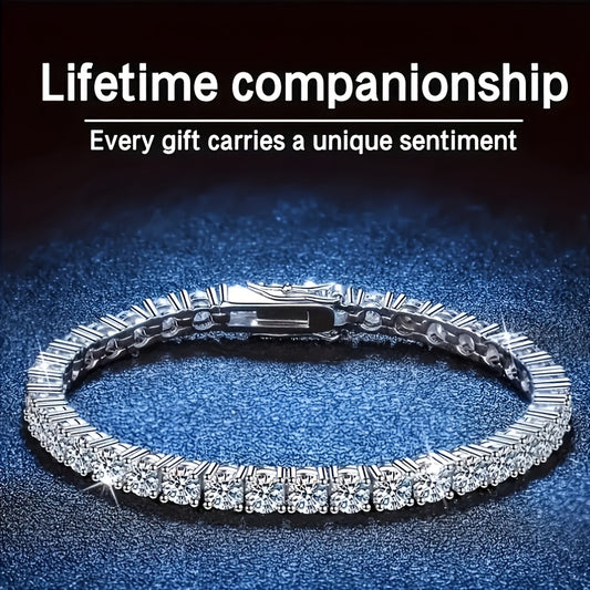 4mm S925 Pure Tennis Bracelet with a Row of Moissanite, Luxurious and Elegant Style Tennis Bracelet for Women, Bright Cut, Suitable for Wedding, Birthday, Anniversary, New Year Gift, Mother's Day Gift