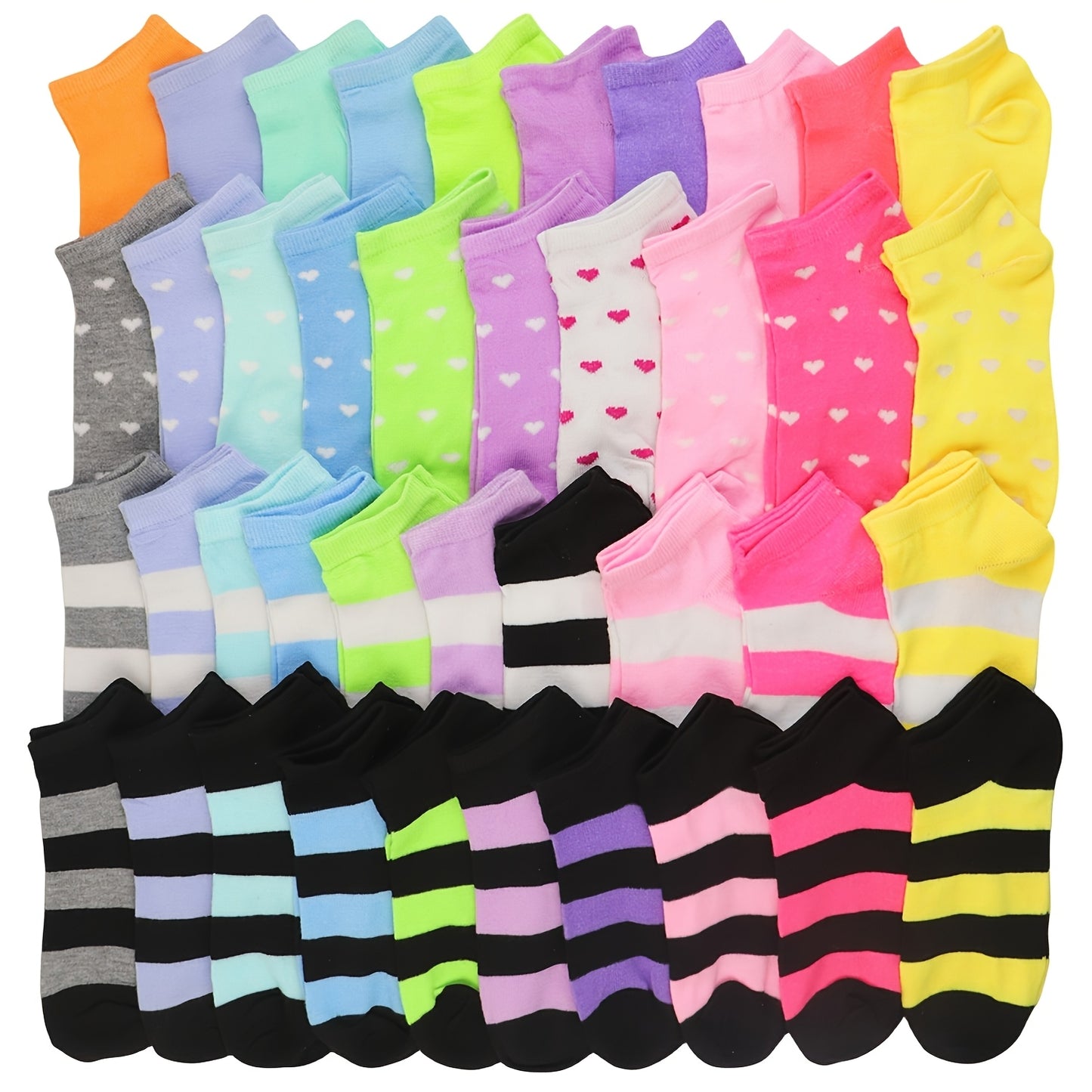 5/10/20 Pairs Women’s Colorful Heart Print Ankle Socks - Soft, Breathable, No-Show Design, Valentine’s Day Candy Colors, Comfortable Low-Top Stockings for Casual Wear, Cute Socks
