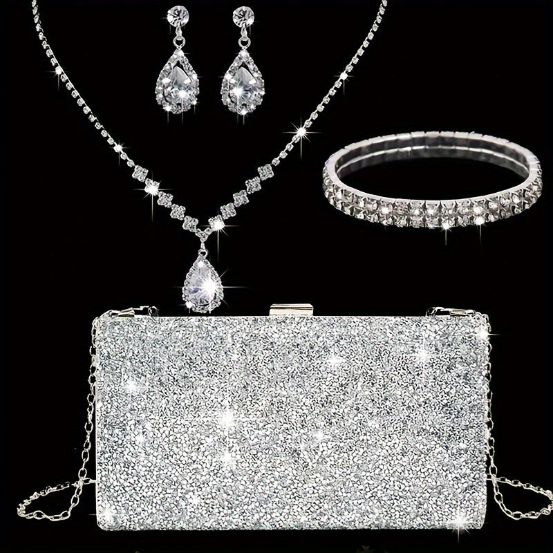 Luxury Rhinestone Evening Bags Set with Jewelry for Parties