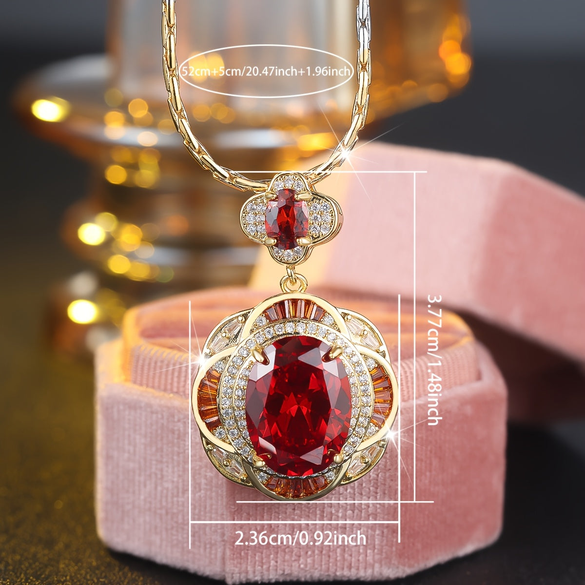 Angol Vintage Snake Pendant Necklace With Red Zirconia