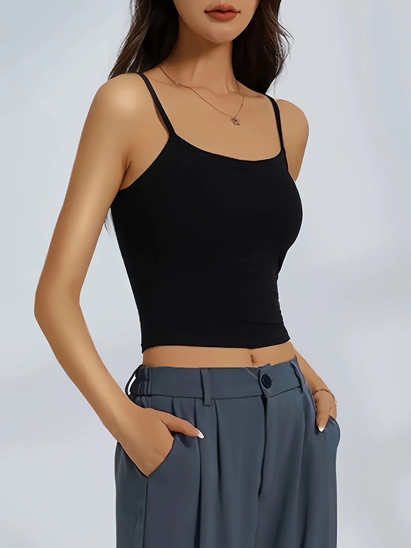 [Sleeless Top] 3-pack Women's Sleeveless Ribbed Sling Top | Soft Adhesive Blend, Elegant Casual Style, Built-in Bra Pad - Black, Beige, Light Blue - Perfect For Casual Clothing