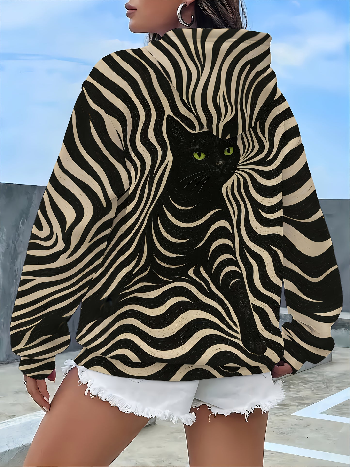 Zebra Print Hooded Sweatshirt Women Pullover For Everyday