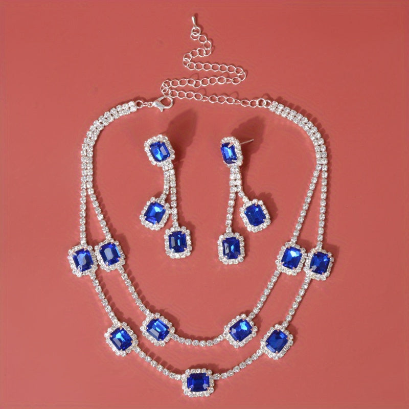 Bridal Rhinestone Necklace and Earrings Set Multi Layer