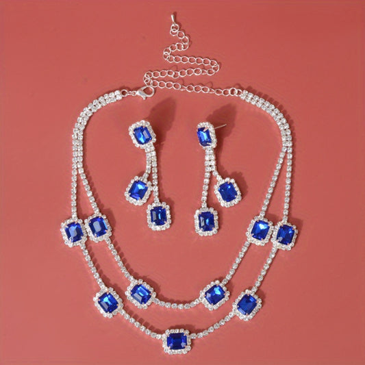 Bridal Rhinestone Necklace and Earrings Set Multi Layer