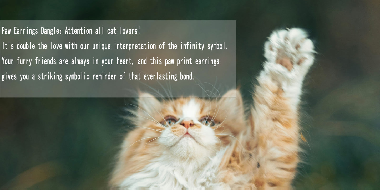 Sterling Silver Infinity Earrings - 925 Black Cat Paw Print Women's Memorial Jewelry Lover Gift - Valentine's Day Puppy Pet Paw Earrings