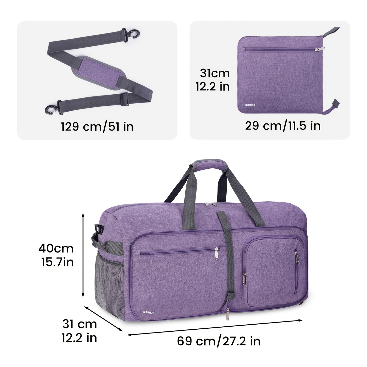 [Travel Duffle Bag] Foldable Weekender Bag - Travel Duffle Bag With Shoes Compartment And Wet Pocket - Portable Travel Bag For Men Women