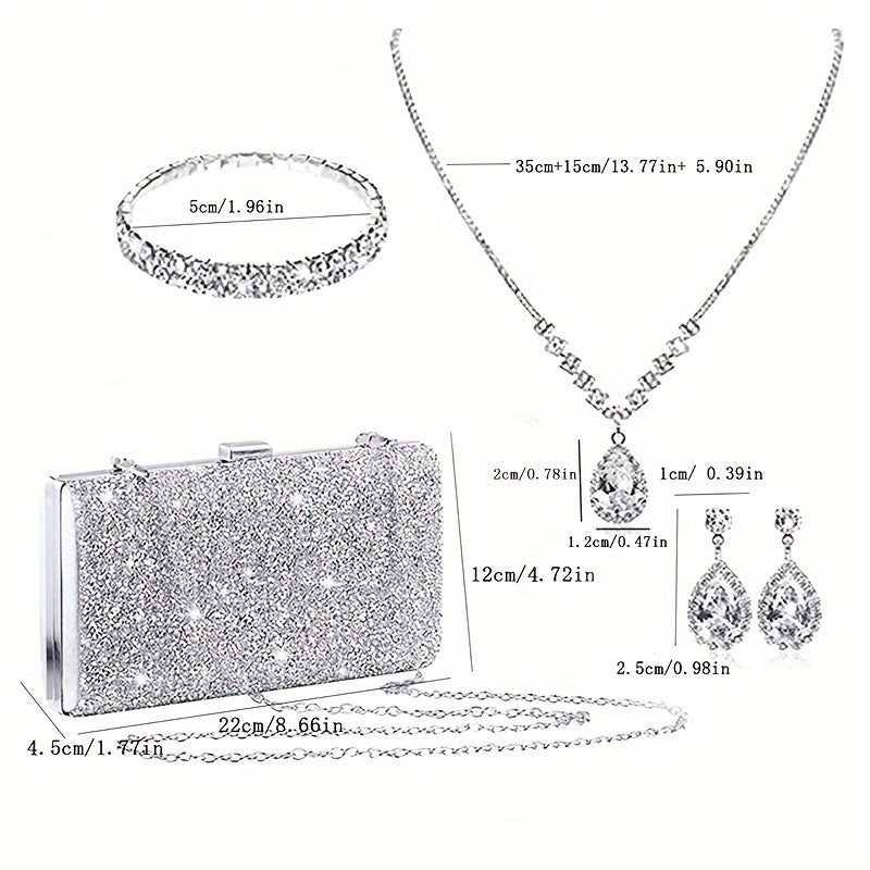 Luxury Rhinestone Evening Bags Set with Jewelry for Parties