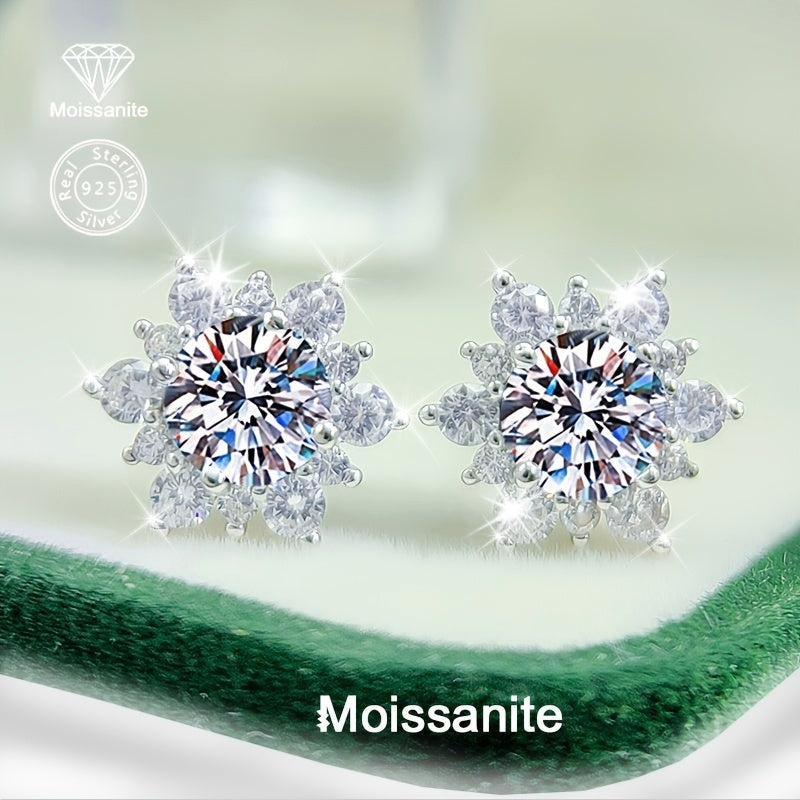 Silver Platinum Plated Moissanite Mosaic Earrings