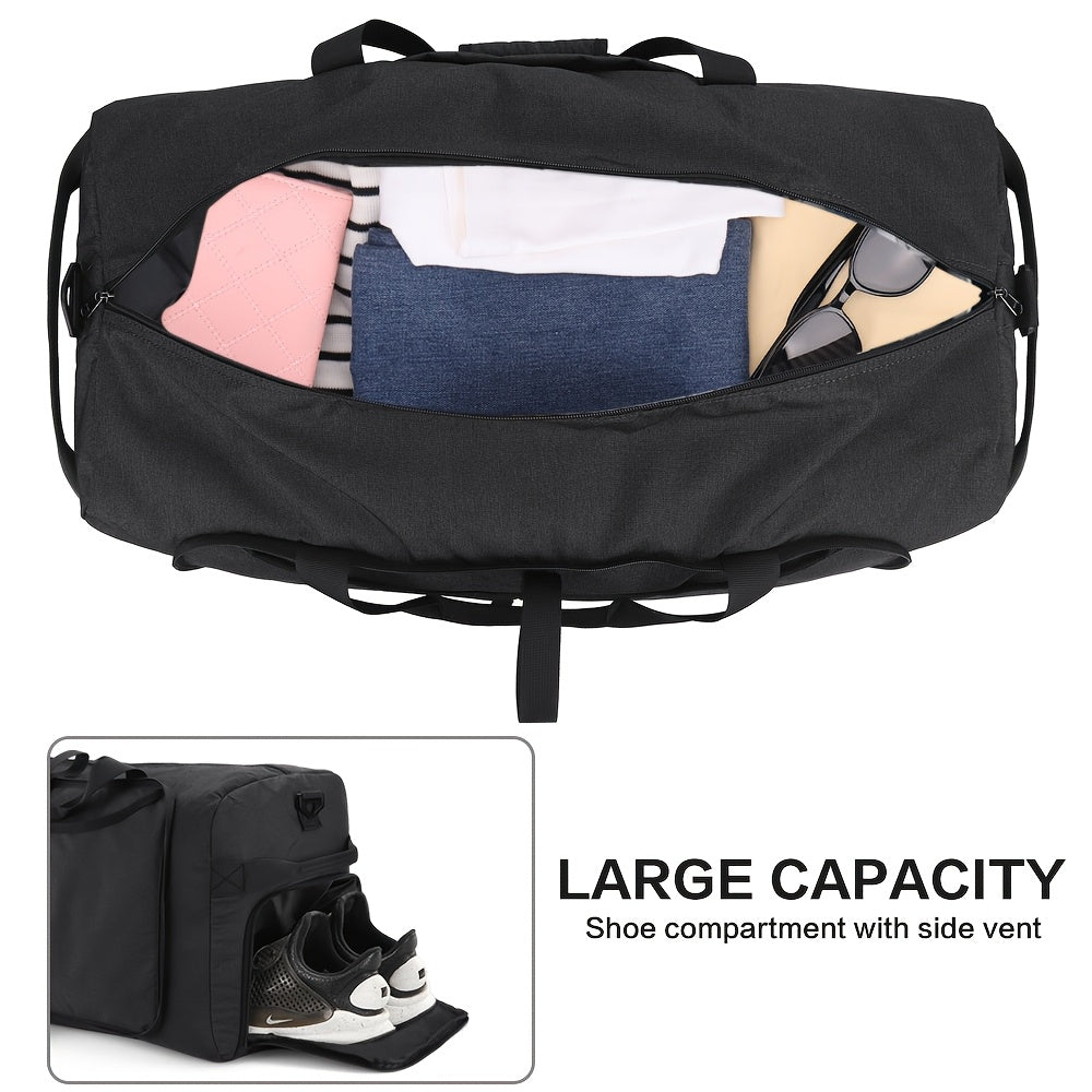 [Large Foldable Duffel Bag] 31.7 Gallon Large Foldable Duffel Bag | Durable Sporty Unisex Weekend Getaway Bag with Shoe Compartment, Multi-Pocket Organizer, Black & White Striped Design, Easy Care, Sturdy Handles & Adjustable