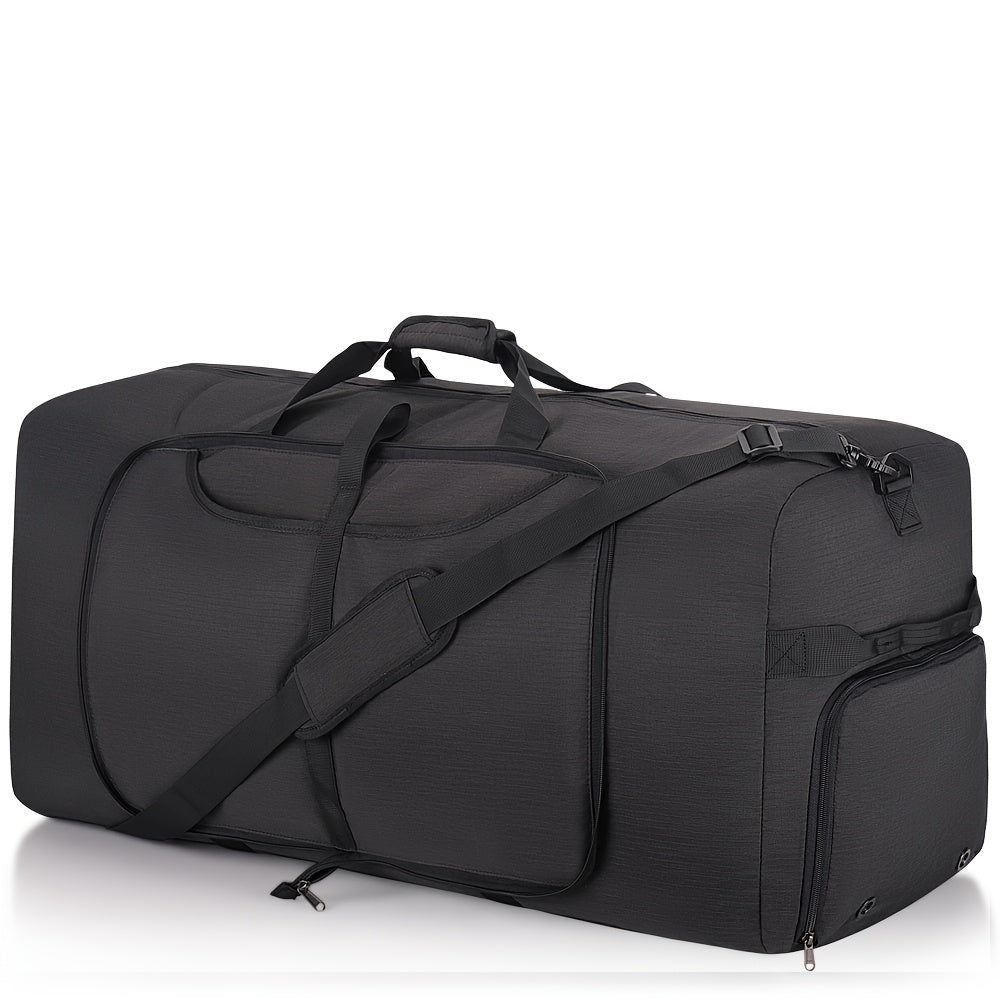 [Large Foldable Duffel Bag] 31.7 Gallon Large Foldable Duffel Bag | Durable Sporty Unisex Weekend Getaway Bag with Shoe Compartment, Multi-Pocket Organizer, Black & White Striped Design, Easy Care, Sturdy Handles & Adjustable