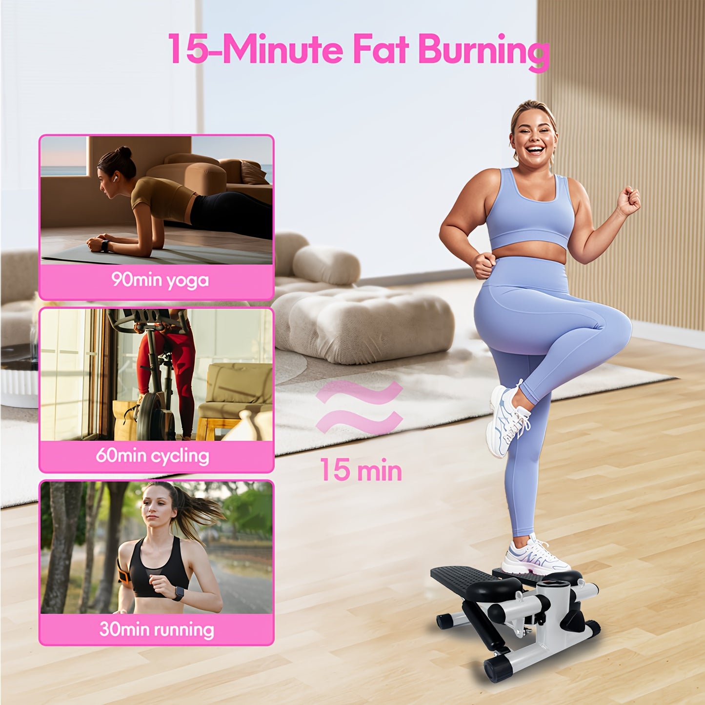 Pink Ski Stepper Trainer, 300lb Load Capacity