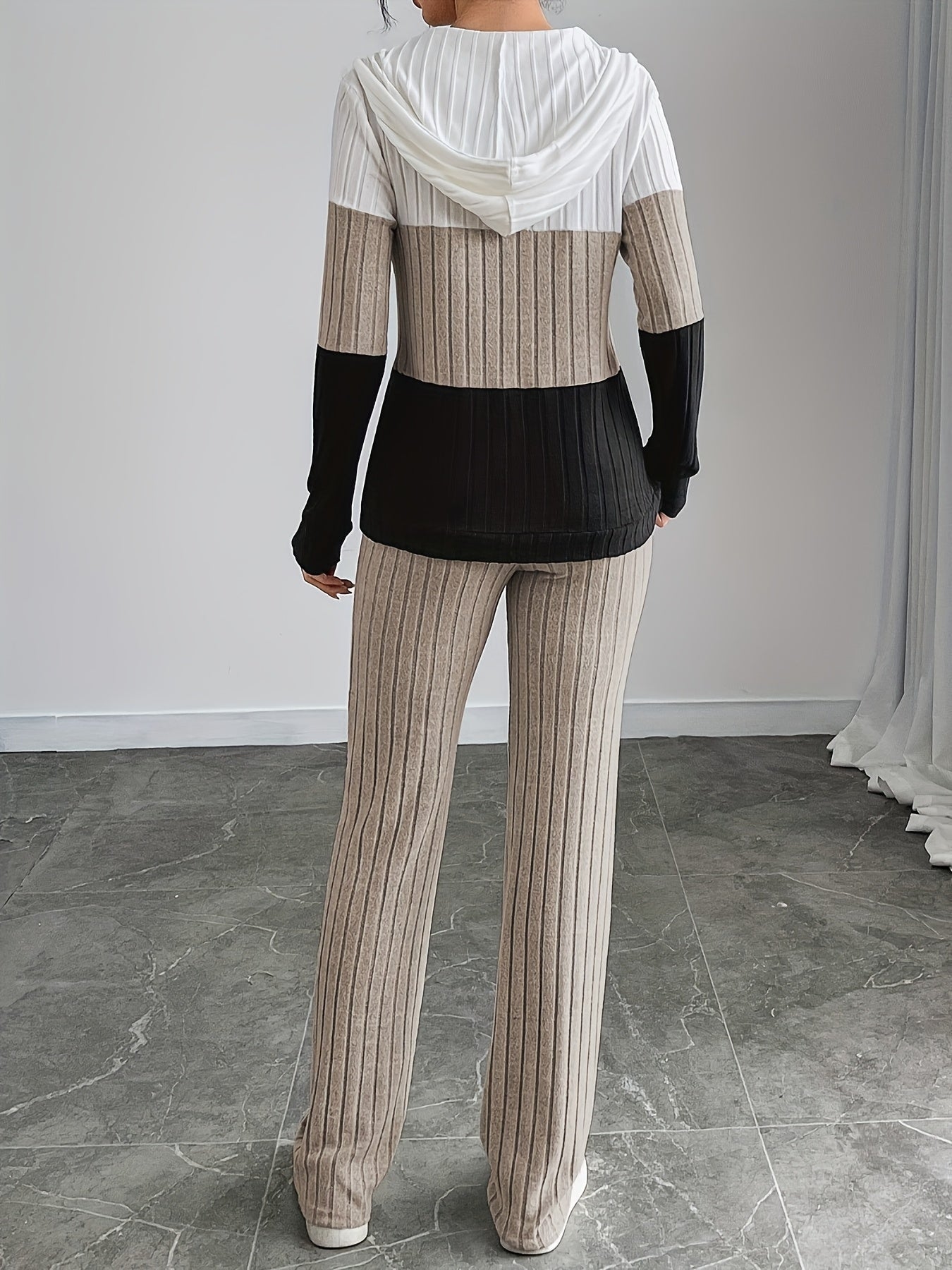 Women'S High-Waisted, Floor-Length Wide-Leg Pants Set with a Stylish And Casual Zip-Up Knit Design.